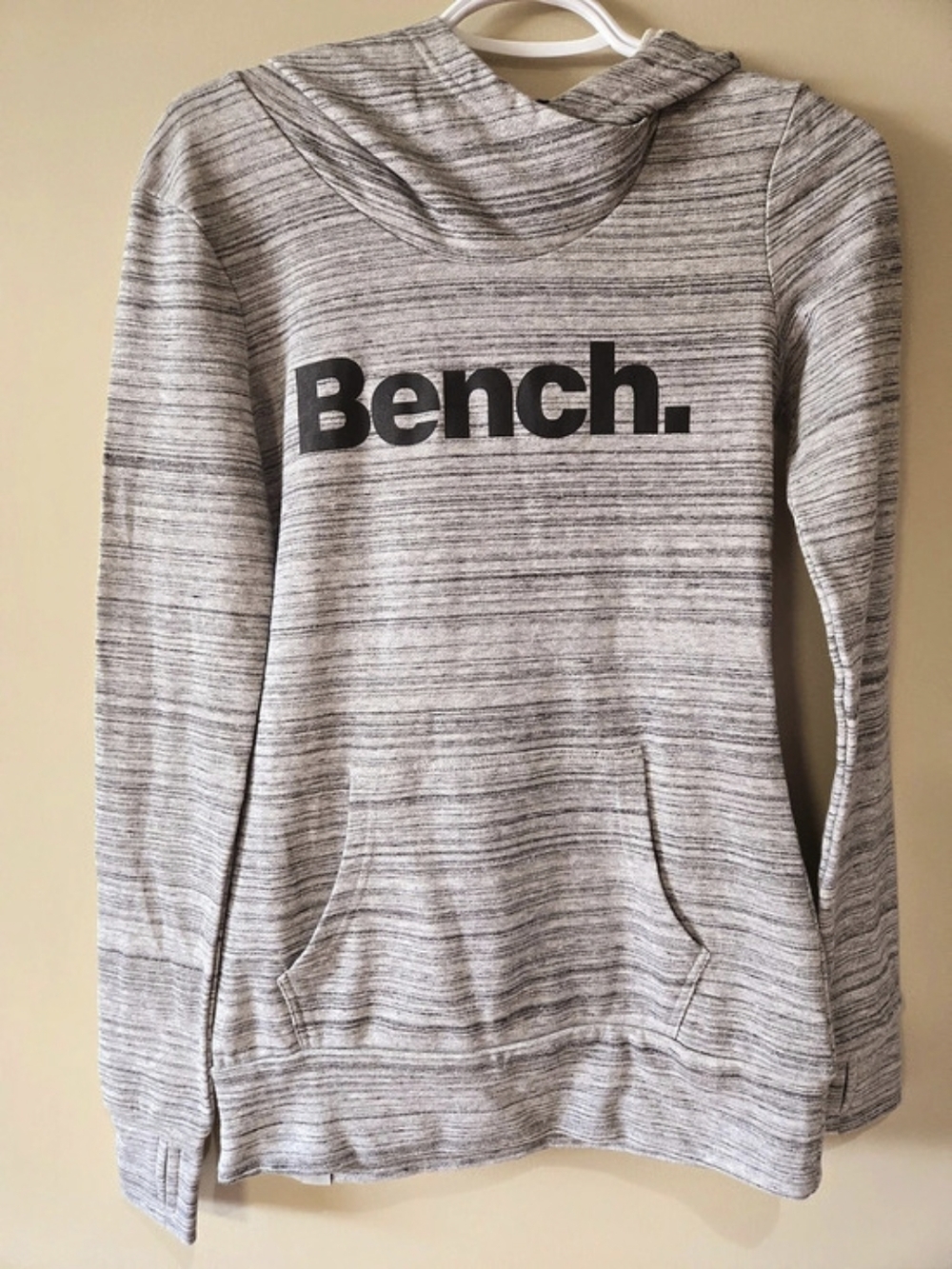 Bench Women's Grey Marled Pullover Hoodie | Size XS with Front Pocket